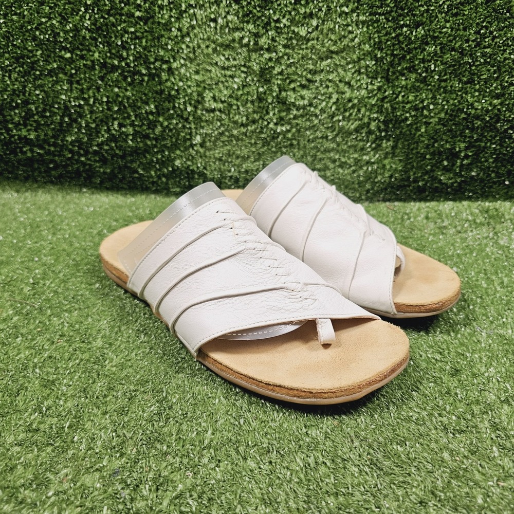 Haflinger White Leather Slip On Thong Comfort Casual Sandals Womens 39 US 8